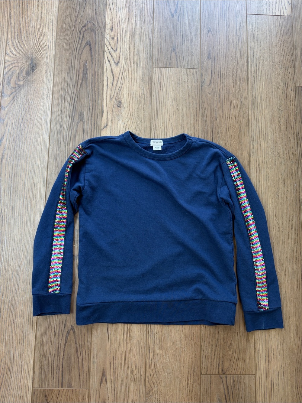 Crewcuts | Navy Crewneck Top with colorful sequin stripes